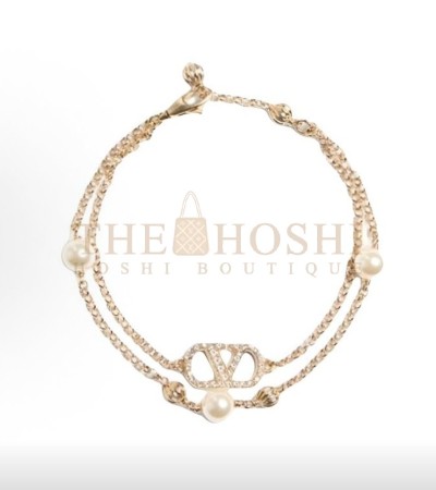 VALENTINO ROCKSTUD BRACELET GOLD-TONE METAL CRYSTAL EMBELLISHMENT GOLD