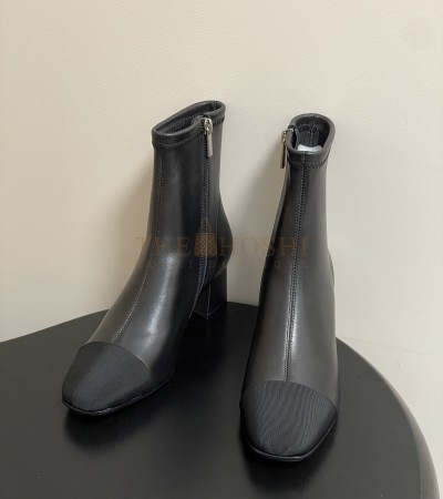 CHANEL SQUARE-TOE ANKLE BOOTS ELASTIC LAMBSKIN &AMP; LEATHER SOLE BLACK WOMEN'S SIZE 35-42 HEEL 5CM MASTER QUALITY - Women US 5= EU 35= 22.5 cm= UK3